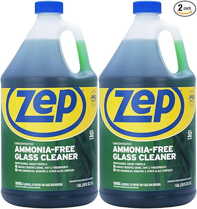 Zep Ammonia Free Glass Cleaner Concentrate 1 Gallon (Case of 2) ZU1052 - Commercial Strength