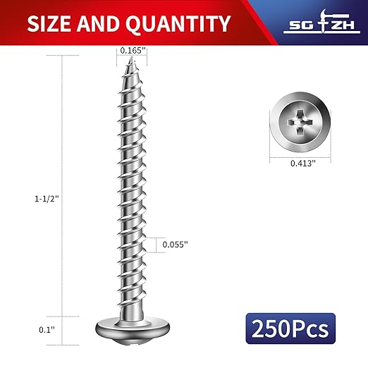 #8 x 1-1/2" Wood Screw 250Pcs 410 Stainless Steel Standard Thread Truss Head Fast Self Tapping by SG TZH