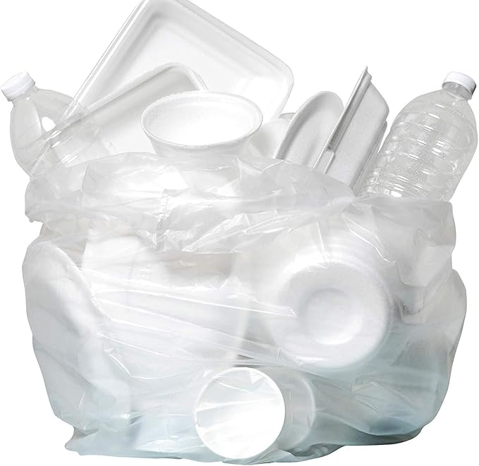 Aluf Plastics High Density Trash Bags, 16 Gallon, 1000 Count, 8 Micron (eq), 24" x 33", Clear, for Bathroom, Office, Industrial, Commercial, Janitorial, Municipal, Recycling