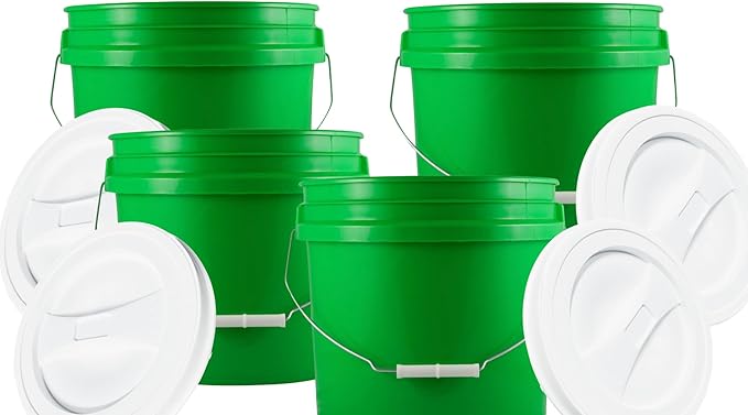 House Naturals 2 Gallon Green Buckets pails with Lids - Food Grade - BPA Free -( Pack of 4 ) Made in USA