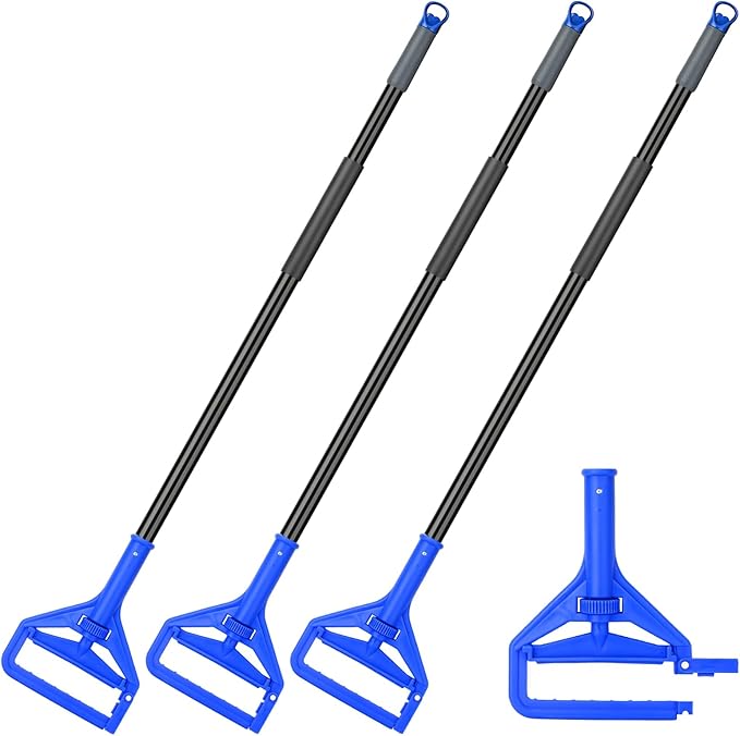 KeFanta 60 Inch Mop Handle Commercial Heavy Duty,Industrial Metal Mop Stick Replacement Quick Change,Wet Mops Head Replacement Holder for Floor Cleaning,3 Pack