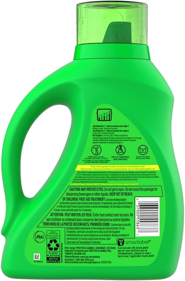 Gain Liquid Laundry Washing Detergent, Original Scent 2x65 fl oz, 2x45 Loads, Lasting Freshness + Powerful Cleaning and Odor Fighting ingredients