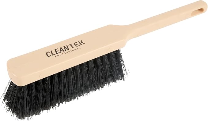Restaurantware-Clean Tek Professional 13.78 Inch Counter Brush, 1 Heavy-Duty Hand Broom Brush - Flagged Bristles, Ergonomic Handle, Beige Plastic Cleaning Scrub, for Sweeping, Dusting, Woodworking
