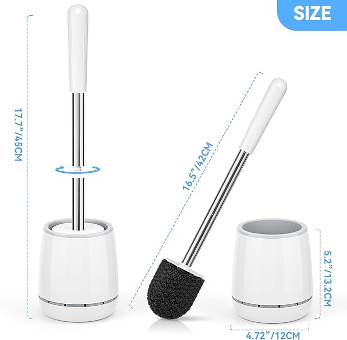 Toilet Brush, 2 PCS Toilet Brush and Holder with 304 Stainless Steel Handle, Space Saving Toilet Bowl Brush for Storage, Durable Bristles Toilet Scrubber for Bathroom Cleaning