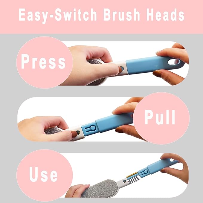 VrythosNex 4-in-1 Pet Hair Remover for Couch, Car, Furniture - Portable Dog Cat Fur Hair Removal Tool with Detachable Brush, Lint Brush, Fabric Shaver, Crevice Tool (Blue)