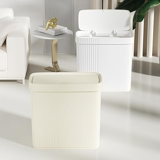 UUJOLY Small Bathroom Trash Can Wastebasket Plastic Garbage Can Container Basket Trash Bin for Kitchens Bathrooms, Laundry Room, Offices, Kids Rooms, Dorms, White, 3.2 Gallon