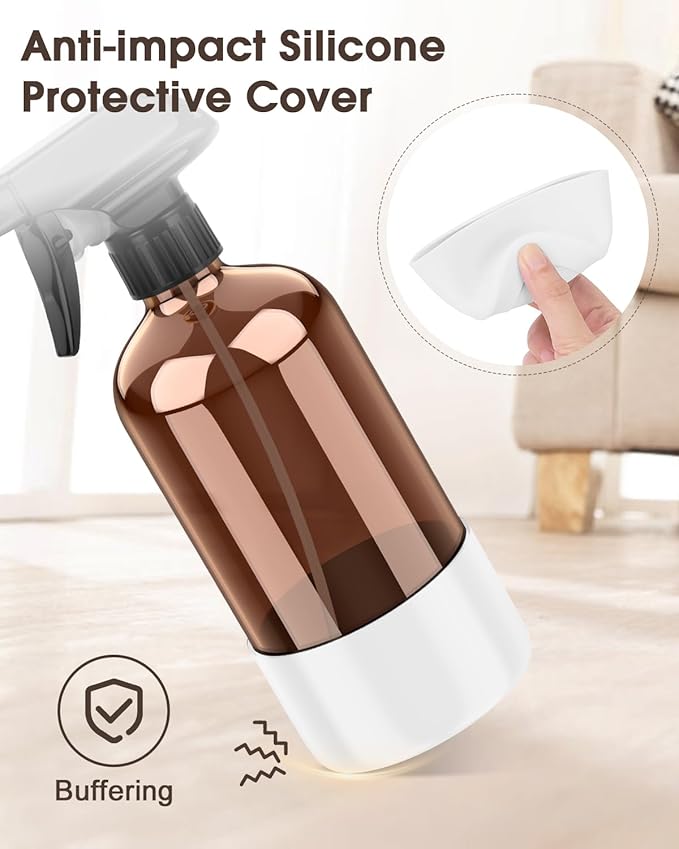 Glass Spray Bottle with Silicone Sleeve Protection, Amber Glass Spray Bottle Set for Window Cleaner Aromatherapy Facial Hydration Watering Flowers Hair Care 2 Pack/16 oz (White & Orange, 16 oz)