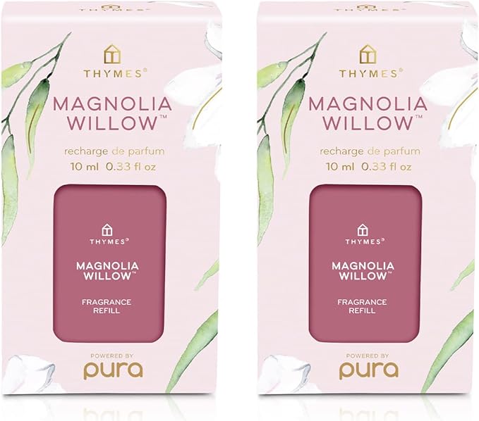 Thymes Pura Refills – 2 Pack of Oil Diffuser Scents – Long-Lasting Pura Diffuser Refills – Premium Home Fragrance – Airy Notes of Willow, Magnolia, Mandarin & Jasmine (Magnolia Willow, Pack of 2)