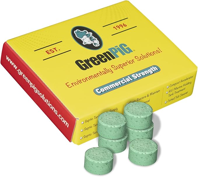 GREEN PIG Septic Tank Treatment Pods- Aids in the Breakdown of Septic Waste to Prevent Backups, Easy Flush Cleaner, 1-year supply, 6 Pods, 52C Live Tank Treatment