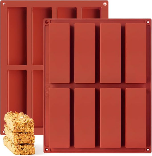2 Pack Silicone Granola Bar Molds, 8 Cavity Rectangle Protein Bar Mold Silicone Baking Molds for Butter/Chocolate/Candy/Cereal/Energy Bars