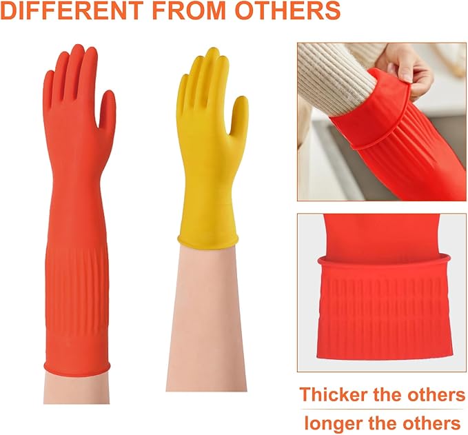 North Tower Rubber Gloves Kitchen Cleaning For Washing Dishing Kithchen, warmming Heat Resistant Dishwashing Gloves,18",2 Pairs Large
