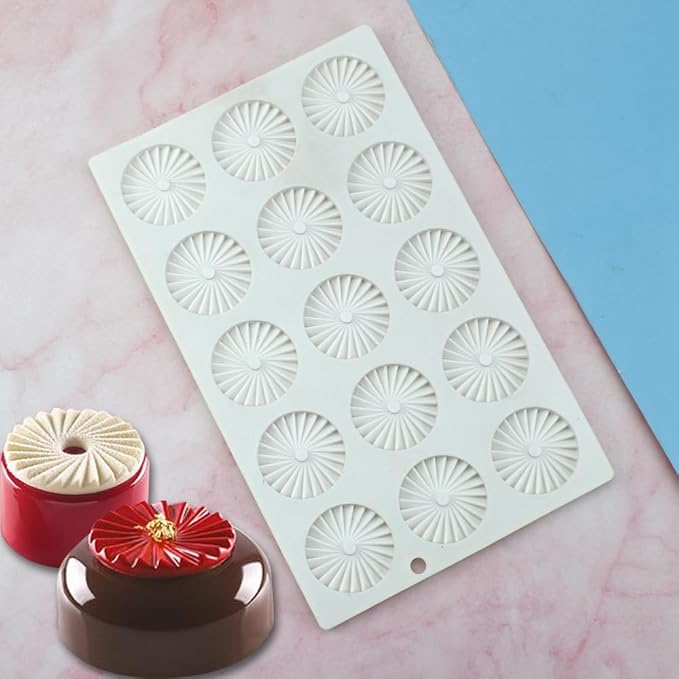 Round Silicone Mold Gear Shape Chocolate Decorating Mould DIY Cake Mousse Molds Baking Accessories Reusable Tools (Round Gear A_10.92 X6.72 X0.28 inch)