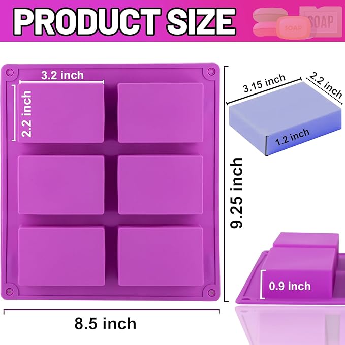 Silicone Soap Molds, Oval & Rectangle Soap Bar Mold, 6 Cavities DIY Mould for Homemade Craft Soap, Pudding, Muffin, Chocolate, Brownie, Cornbread, Cheesecake, Cake & Ice Cube - Just Pop Out