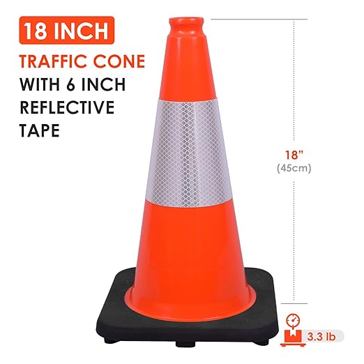 Fluorescent Orange/Green PVC Traffic Cones, Heavy Black Base Parking Lot Cone Structurally Stable Weatherproof Road Construction Safety Cones (8, Orange, 18" Medium)