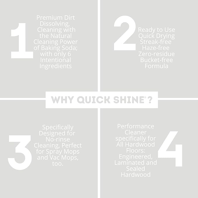 Quick Shine Hardwood Floor Cleaner 27oz, 2Pk| Use in Spray & Vac Mops| Removes Dirt & Scuff Marks| Ready-to-Use, Streak Free, No Rinse| Safer Choice Cleaner| Perfect for Gentle and Effective Cleaning