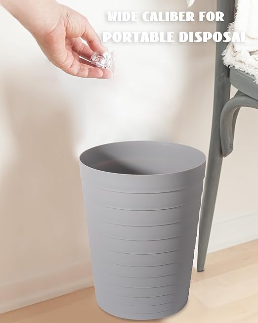 UUJOLY Small Bathroom Trash Can Wastebasket, Plastic Garbage Bin Container Basket for Bathrooms, Laundry Room, Kitchens, Offices, Kids Rooms, Dorms, Gery, 1.8 Gallon/2 Pack