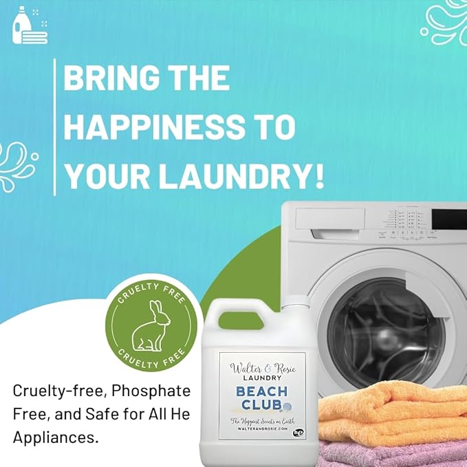 Walter & Rosie Beach Club Luxury Laundry Detergent - Park Inspired Scent with Green Notes & White Jasmine - Highly Fragrant Laundry Detergent - The Happiest Detergent on Earth - 128 Oz