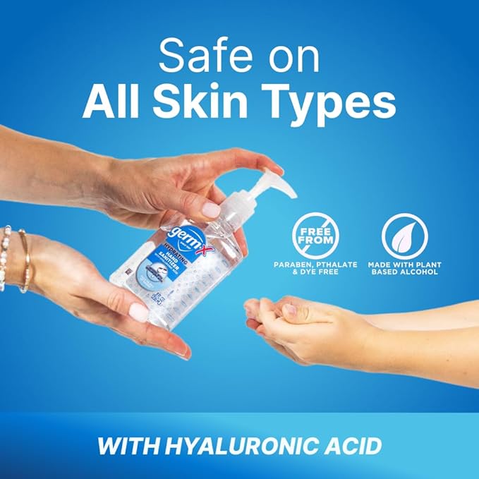 Germ-X Hand Sanitizer, Hydrating with Hyaluronic Acid, 8 Fl Oz Pump (Pack of 6) Instant & No Rinse Formula for All Skin Types, Back to School Supplies, Formulated without Parabens, Phthalates & Dyes