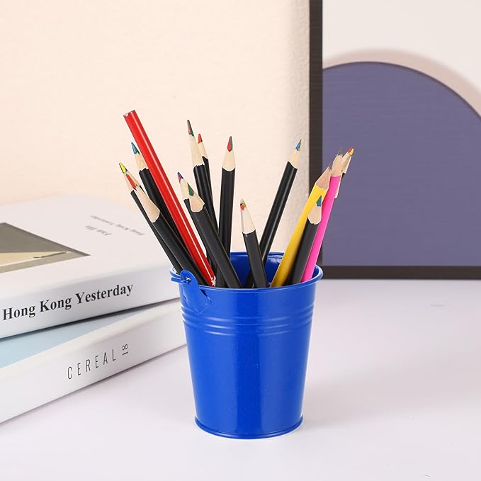 Mini Metal Buckets with Handles Galvanized Buckets 3.15 Inch Mini Container Pails for Metal Tin Plant Holder Pail for Wedding Decoration Party Favor(Blue,28 Pcs)