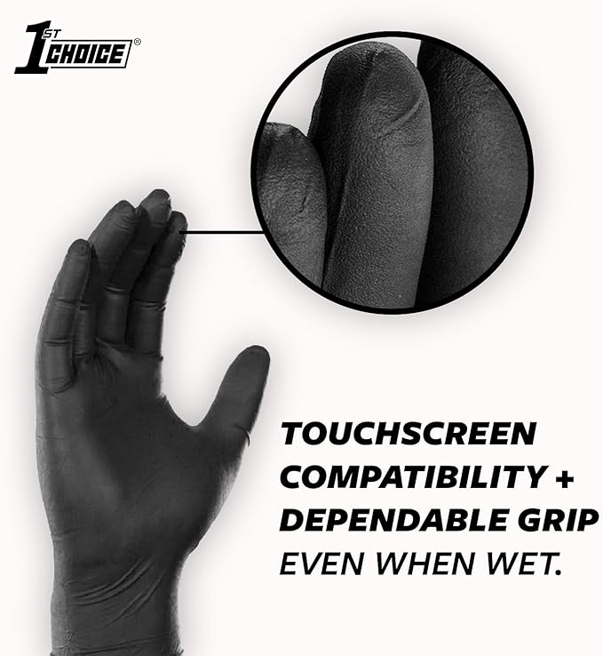 1st Choice Black Nitrile Gloves Disposable Latex-Free 5 Mil Textured for Cooking, Cleaning, Food Prep, XXL, 2 Boxes of 100