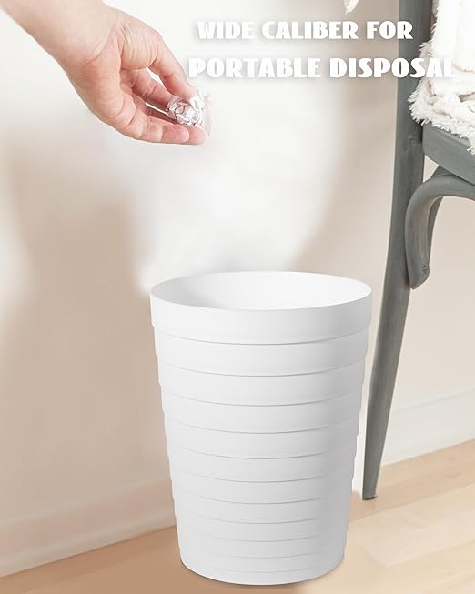 UUJOLY Small Bathroom Trash Can Wastebasket, Plastic Garbage Bin Container Basket for Bathrooms, Laundry Room, Kitchens, Offices, Kids Rooms, Dorms, White, 1.8 Gallon/2 Pack
