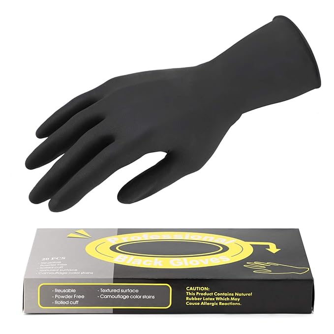 Segbeauty Hair Dye Gloves, 20 Counts Black Reusable Hair Color Gloves Professional Washable Rubber Glove Hair Coloring Accessories for Home Cleaning Hair Dye Salon Highlighting - Medium