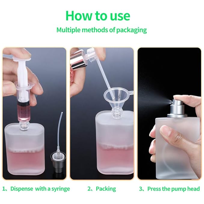 2 Pack 50ml/1.69 Oz Empty Frosted Glass Spray Bottles Perfume Atomizer, Refillable Fine Mist Spray Empty Perfume Bottles with 4 kinds of perfume dispenser (2 Pack 50ml/1.69 Oz Frosted Bottles)