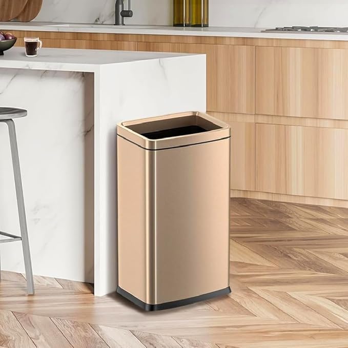 25L/6.6GAL Large Kitchen Trash Can,Tall Open Top Garbage Can,11.81 * 8.66 * 19.68inces,Smooth,Stainless Steel,Commercial,Hospital, Airport