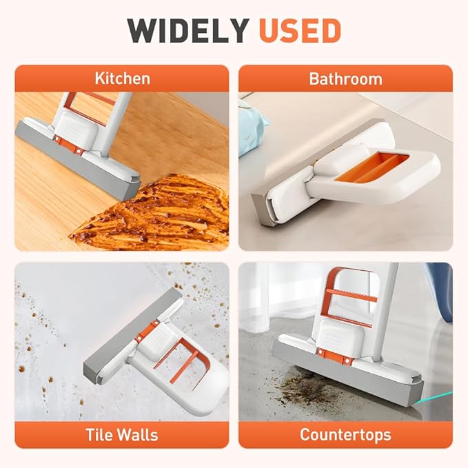Mini Foldable Desktop Mop, Wet and Dry Portable Cleaning Sponge Mop,Self Squeezing Mini Sponge Mop with One Replaceable Head,for Small Spaces,Bathroom,Kitchen,Glass (Orange+Black)
