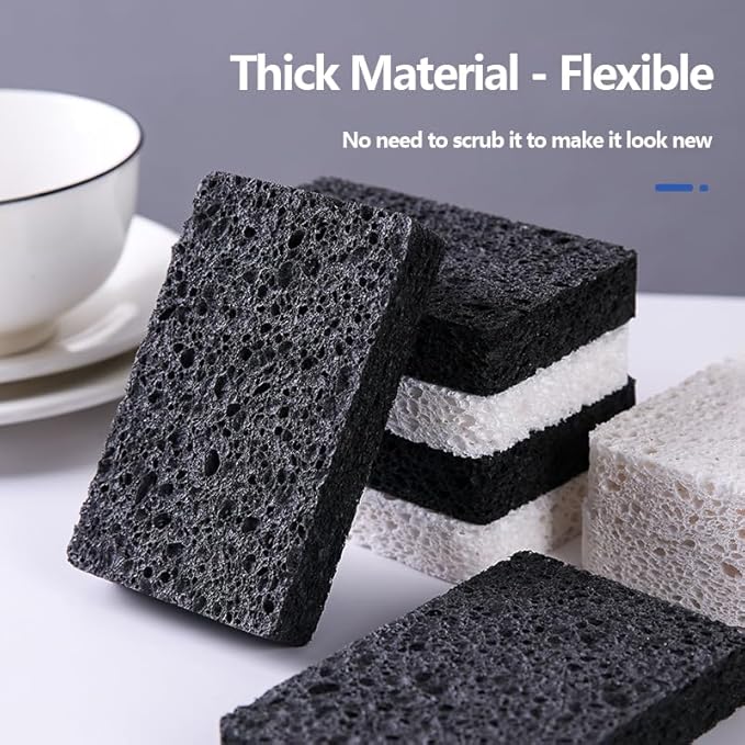 12 - Pack Non-Scratch Scrub Sponges - Sponges for Dishes and Washing Dishes, Cleaning Sponges for Kitchen Home Bathroom Cars, Funny Cut-Outs DIY for Kids(Black&White