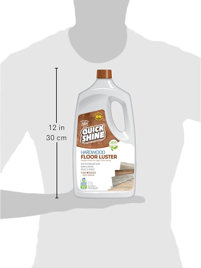 Quick Shine Hardwood Floor Luster-Polish 64oz | Plant-Derived w/Carnauba | Safer Choice, No PFAS, pH Neutral | Ready to Use Formula w/Anti-Slip Technology | Simply Squirt & Spread | Made in USA