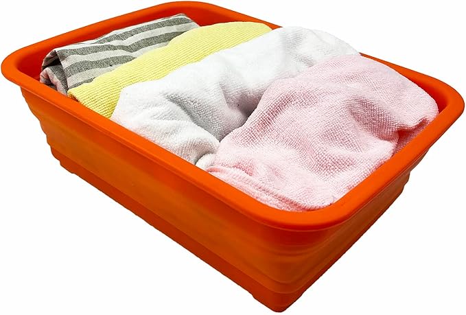 SAMMART 8L (2.1 Gallon) Set of 2 Collapsible Tub - Foldable Dish Tub - Portable Washing Basin - Space Saving Plastic Washtub (Orange)