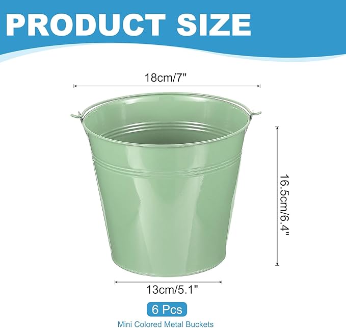 PATIKIL 7"x6.2" Small Metal Buckets with Handle, 6 Pcs Mini Galvanized Bucket Colorful Easter Buckets for Crafts Party Favors Decoration, Light Green