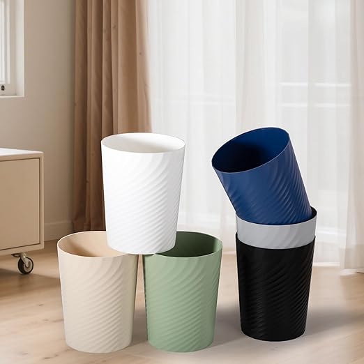 UUJOLY Bathroom Small Trash Can with Trash Bag Plastic Garbage Can Round Waste Basket for Bathrooms, Laundry Room, Kitchens, Offices, Kids Rooms, Dorms, 1.8 Gallons, 3 Pack (White Grey Black)