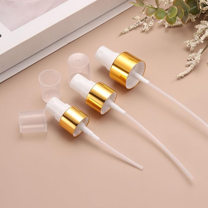 uxcell 12 Pcs Gold White Spray Top, 20/410 Fine Mist Sprayer Reusable Replacement Spray Bottle Pump Plastic Top for Cosmetic Perfume and Body Sprays Bottle