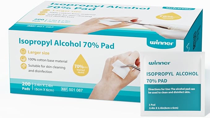 Winner Alcohol Prep Pads, 200 Count Alcohol Wipes Individually Wrapped, 70% Isopropyl, Medical Grade 4 Ply Swabs, Essential for First Aid, Home and Laboratories