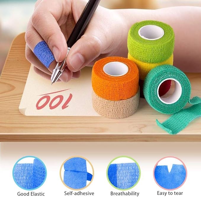 (12-Pack) 1” x 5 Yards | Self Adhesive Bandage Wrap, Kuvvfe Athletic Elastic Cohesive Bandage for Sports Injury,Strain,Knee & Wrist,Ankle Sprains & Swelling First Aid