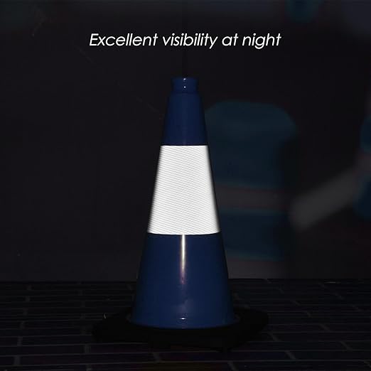 Fluorescent Orange/Green PVC Traffic Cones, Heavy Black Base Parking Lot Cone Structurally Stable Weatherproof Road Construction Safety Cones (4, Blue, 18" Medium)