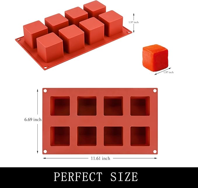 Square Silicone Mold for Baking, 8-Cavity 3D Cube Square Chocolate Molds for Cookie Covered Chocolate Candy Jello