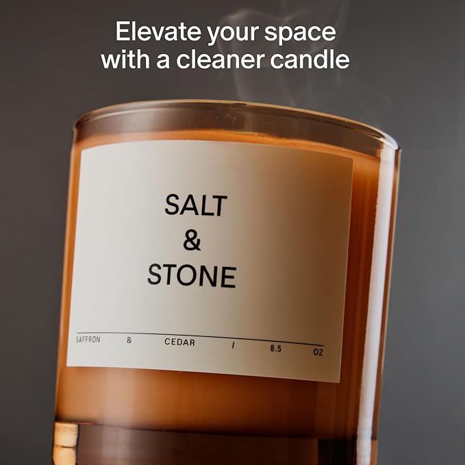 SALT & STONE Scented Candle for Women & Men | Hand-Poured, Aromatic & Fragrant | Coconut & Soy Blend Wax | 100% Cotton Wick | Long-Lasting 50 Hour Burn Time (8.5 oz) (Saffron & Cedar)