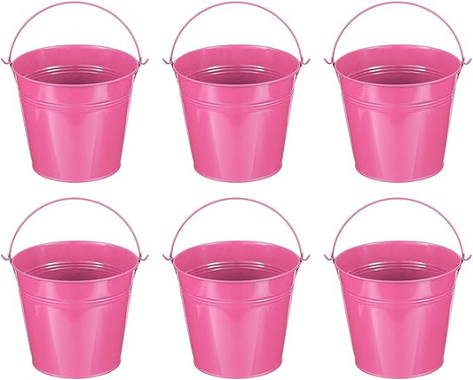 PATIKIL 5.9"x5.1" Small Metal Buckets with Handle, 6 Pcs Mini Galvanized Bucket Colorful Easter Buckets for Crafts Party Favors Decoration, Rose Red
