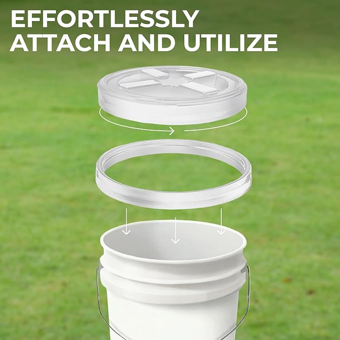 5-Gallon Red Bucket Pail with Gamma Seal Screw on Airtight Lid, Metal Handles with Plastic Grip for Easy Carrying, Easy Stack and Store, Heavy-Duty 90MIL Extra Durable, Food Grade, BPA Free - 5 Pack