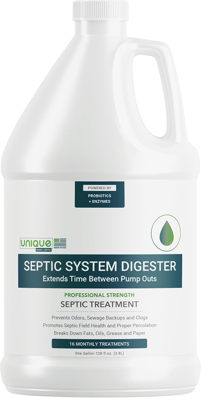 Unique Septic System Digester - 16 Monthly Live Bacteria Septic Tank Treatments - Prevents Back-Ups, Clogs and Odors (128 oz)
