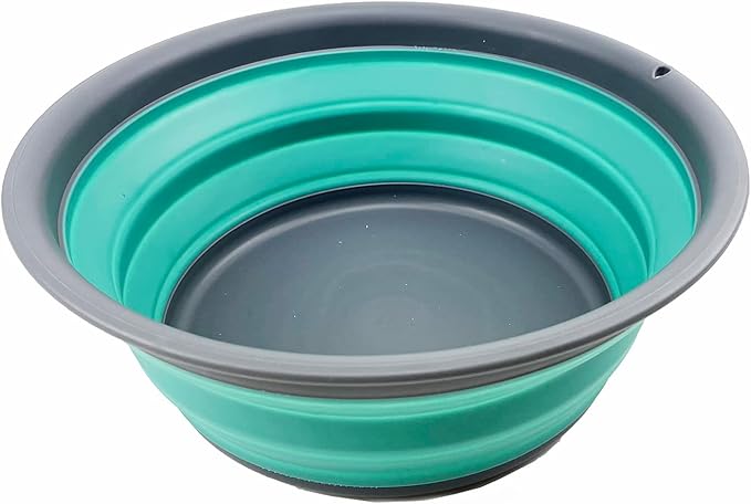 SAMMART 7.5L (1.98 Gallon) Collapsible Tub - Foldable Dish Tub - Portable Washing Basin - Space Saving Plastic Washtub (Grey/Turquoise Blue)