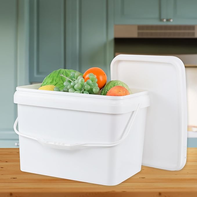4 Packs Plastic Food Storage Bucket with Lid, 5 Gallon Airtight Plastic Buckets with Handles, White