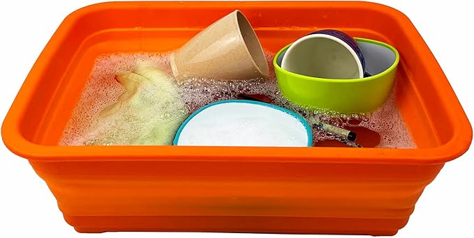 SAMMART 8L (2.1 Gallon) Set of 2 Collapsible Tub - Foldable Dish Tub - Portable Washing Basin - Space Saving Plastic Washtub (Orange)