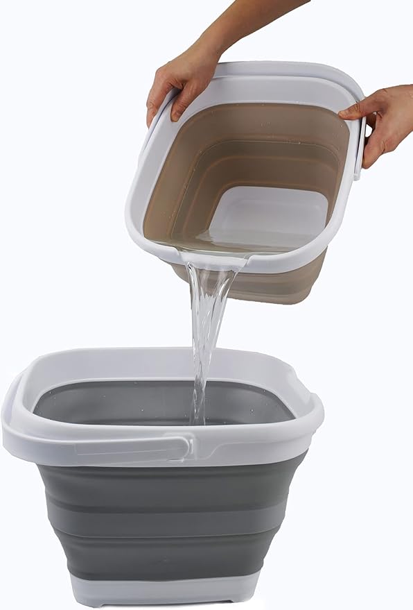 SAMMART 10L (2.6 Gallon) Collapsible Rectangular Handy Bucket (White/Grey, 1)