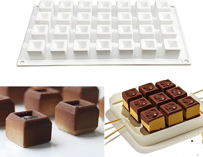 Small Square Chocolate Silicone Molds, 28-Cavity Mini Square Mousse Mold for Baking Square Cube Candy Desserts, 11.6" x 6.9" x 0.98"
