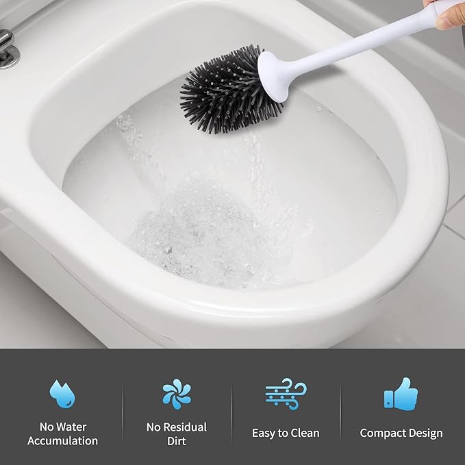 RV Toilet Bowl Brush and Holder, Silicone Toilet Bowl Brush Cleaning Toilet Scrubber Set with Non-Scratch Silicone Bristles Deep Cleaning. Wall Mount for Motorhome Travel, Travel Trailers, Camper