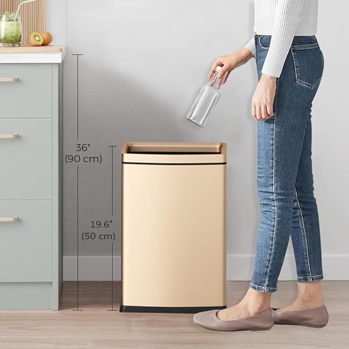 25L/6.6GAL Large Kitchen Trash Can,Tall Open Top Garbage Can,11.81 * 8.66 * 19.68inces,Smooth,Stainless Steel,Commercial,Hospital, Airport